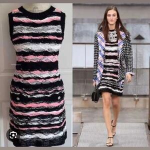 CHANEL Black and Pink Striped Mini Dress